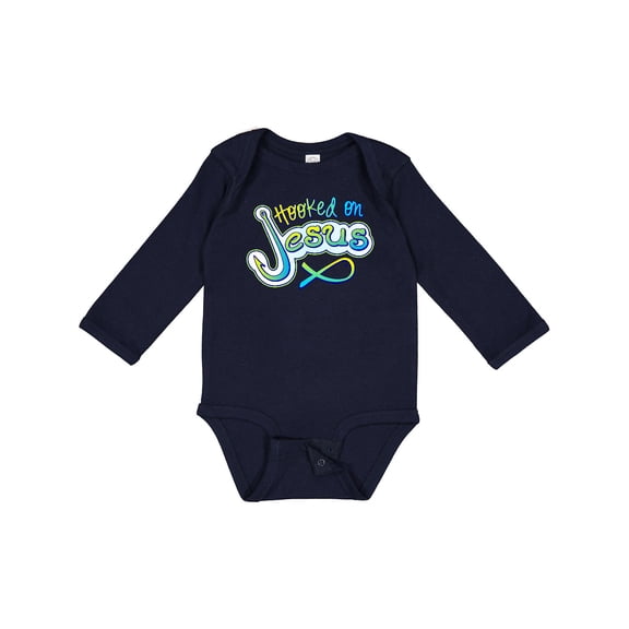 Inktastic Hooked on Jesus Christian Boys or Girls Long Sleeve Baby Bodysuit