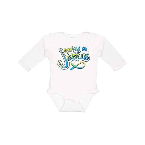 Inktastic Hooked on Jesus Christian Boys or Girls Long Sleeve Baby Bodysuit
