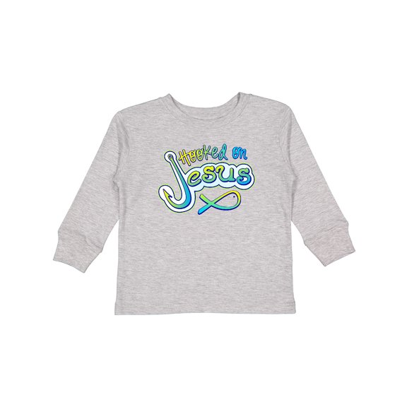 Inktastic Hooked on Jesus Christian Boys or Girls Long Sleeve Toddler T-Shirt
