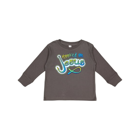Inktastic Hooked on Jesus Christian Boys or Girls Long Sleeve Toddler T-Shirt