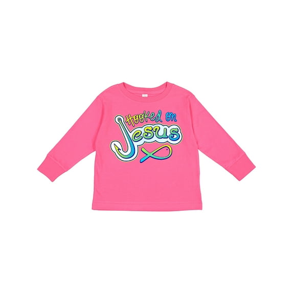 Inktastic Hooked on Jesus Christian Boys or Girls Long Sleeve Toddler T-Shirt