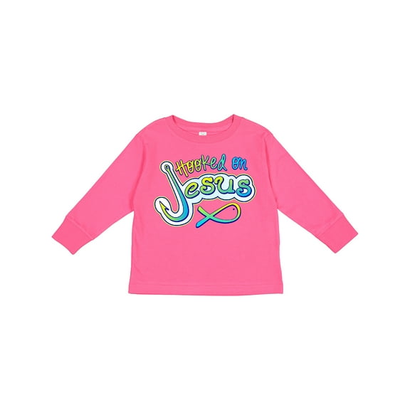 Inktastic Hooked on Jesus Christian Boys or Girls Long Sleeve Toddler T-Shirt