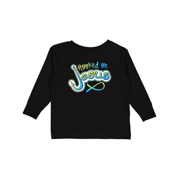 Inktastic Hooked on Jesus Christian Boys or Girls Long Sleeve Toddler T-Shirt