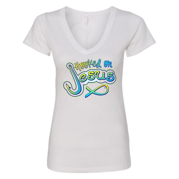 Inktastic Hooked on Jesus Christian Women's V-Neck T-Shirt