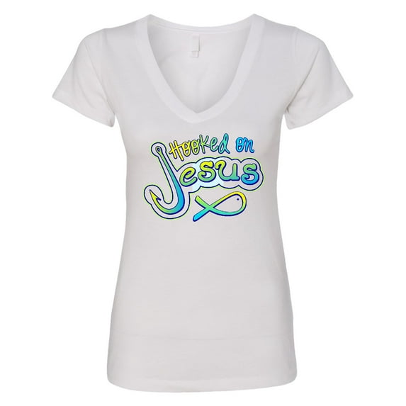 Inktastic Hooked on Jesus Christian Women's V-Neck T-Shirt