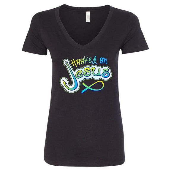 Inktastic Hooked on Jesus Christian Women's V-Neck T-Shirt