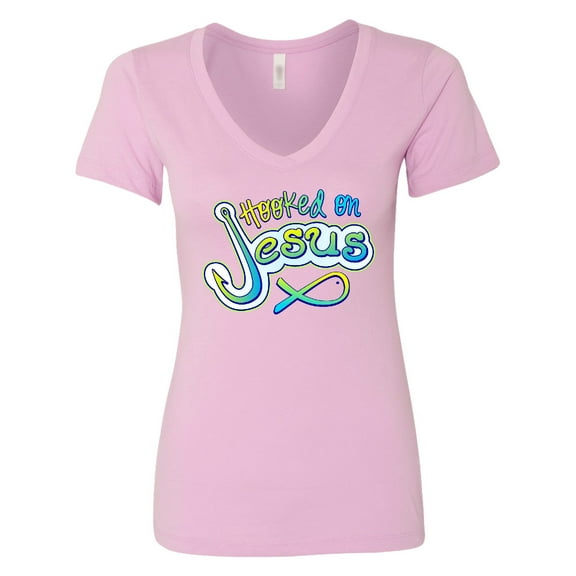Inktastic Hooked on Jesus Christian Women's V-Neck T-Shirt