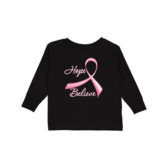Inktastic Hope Believe Breast Cancer Ribbon Boys or Girls Long Sleeve Toddler T-Shirt