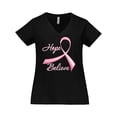 thumbnail image 1 of Inktastic Hope Believe Breast Cancer Ribbon Women's Plus Size V-Neck T-Shirt, 1 of 5