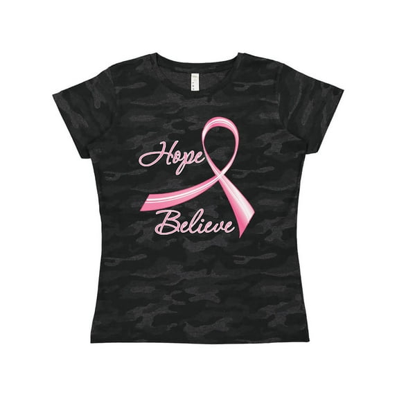 Inktastic Hope Believe Breast Cancer Ribbon Women's T-Shirt