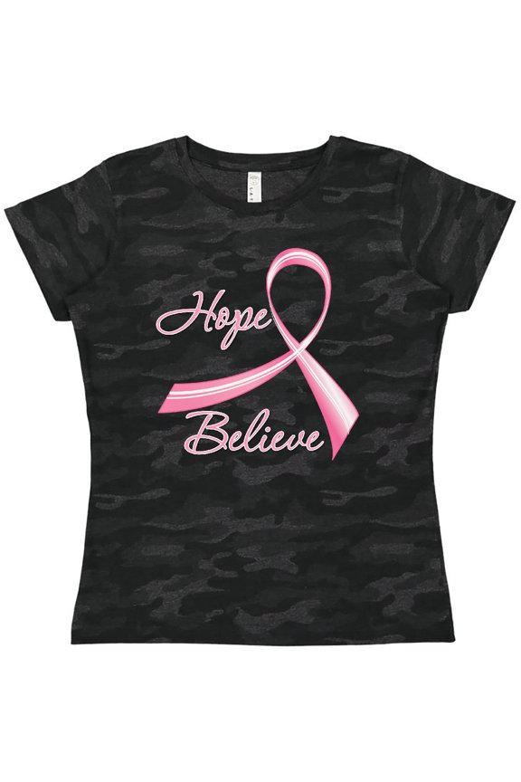 Hope Believe Breast Cancer Ribbon Women's T-Shirt
