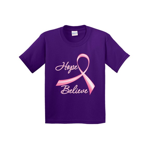 Inktastic Hope Believe Breast Cancer Ribbon Youth T-Shirt
