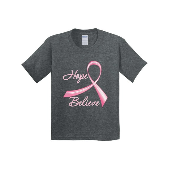 Inktastic Hope Believe Breast Cancer Ribbon Youth T-Shirt