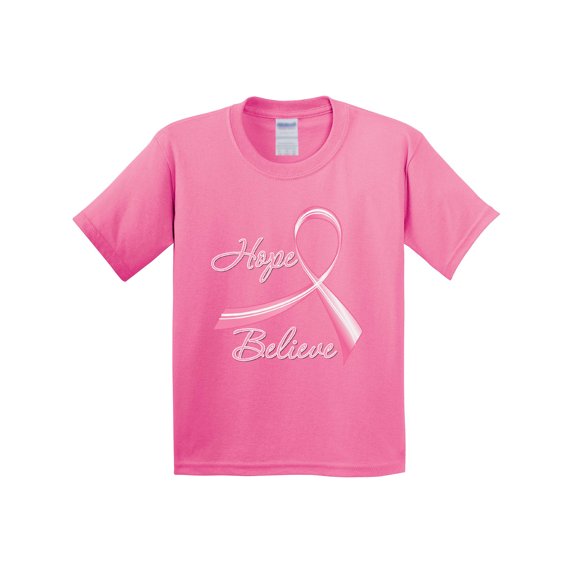 Inktastic Hope Believe Breast Cancer Ribbon Youth T-Shirt