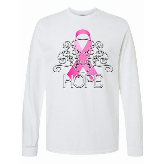 Inktastic Hope Pink Ribbon Breast Cancer Awareness Long Sleeve T-Shirt