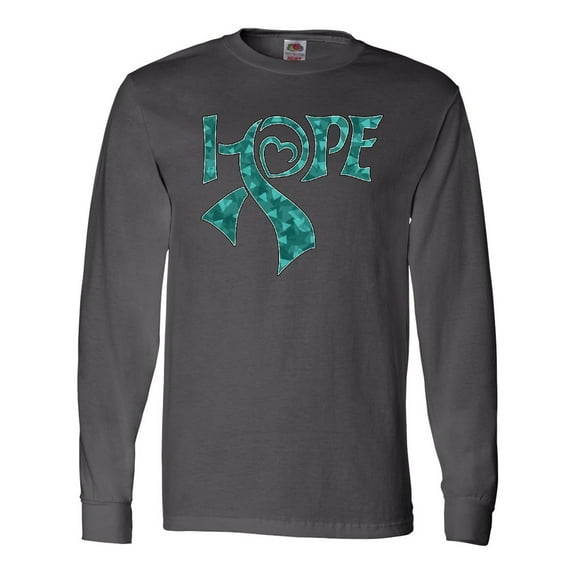 Inktastic Hope- Teal Ribbon for Awareness of Ovarian Cancer Long Sleeve T-Shirt