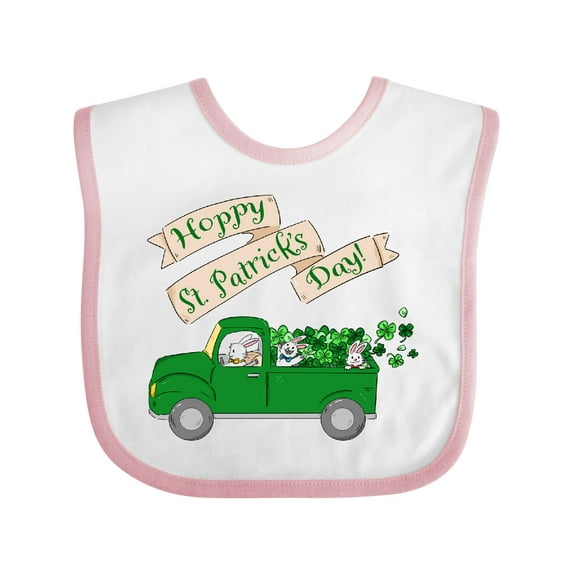 Inktastic Hoppy St. Patrick's Day Green Bunny Truck Boys or Girls Baby Bib