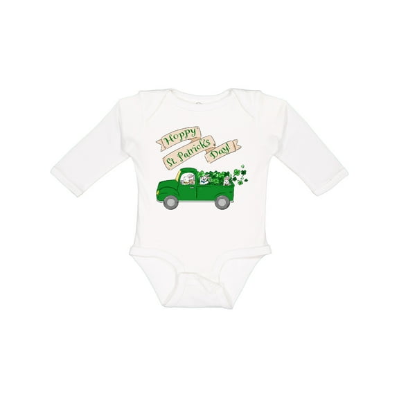 Inktastic Hoppy St. Patrick's Day Green Bunny Truck Boys or Girls Long Sleeve Baby Bodysuit