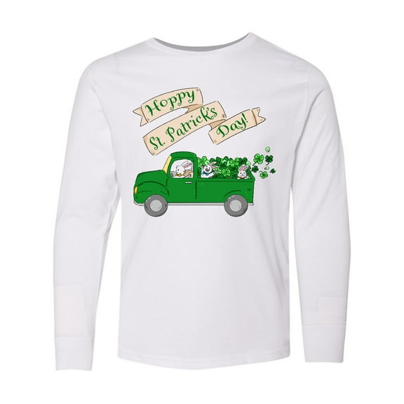 Inktastic Hoppy St. Patrick's Day Green Bunny Truck Long Sleeve Youth T-Shirt