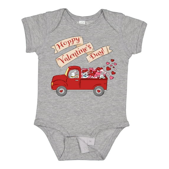 Inktastic Hoppy Valentine's Day Bunny Truck with Hearts Boys or Girls Baby Bodysuit