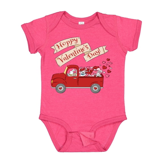 Inktastic Hoppy Valentine's Day Bunny Truck with Hearts Boys or Girls Baby Bodysuit