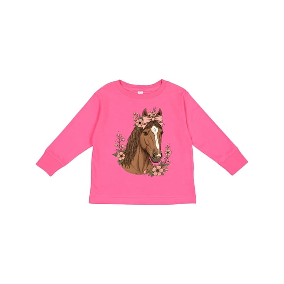 Inktastic Horse Girl Flowered Cute Girls Long Sleeve Toddler T-Shirt
