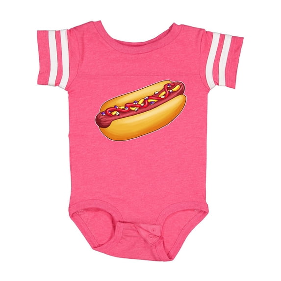 Inktastic Hot Dog Illustration with Mustard Onions and Ketchup Boys or Girls Baby Bodysuit