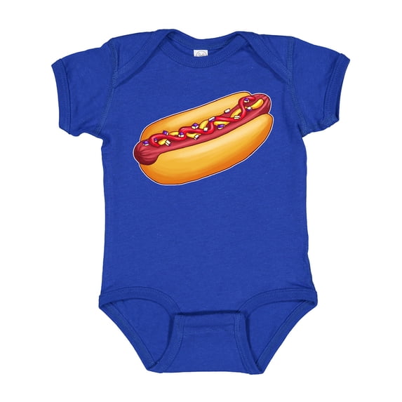 Inktastic Hot Dog Illustration with Mustard Onions and Ketchup Boys or Girls Baby Bodysuit