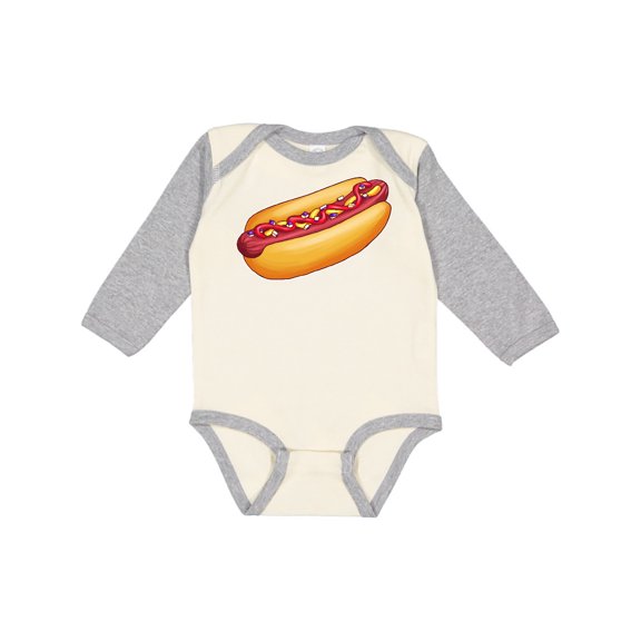 Inktastic Hot Dog Illustration with Mustard Onions and Ketchup Boys or Girls Long Sleeve Baby Bodysuit