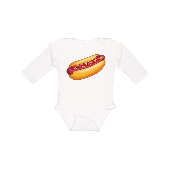 Inktastic Hot Dog Illustration with Mustard Onions and Ketchup Boys or Girls Long Sleeve Baby Bodysuit