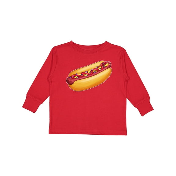 Inktastic Hot Dog Illustration with Mustard Onions and Ketchup Boys or Girls Long Sleeve Toddler T-Shirt