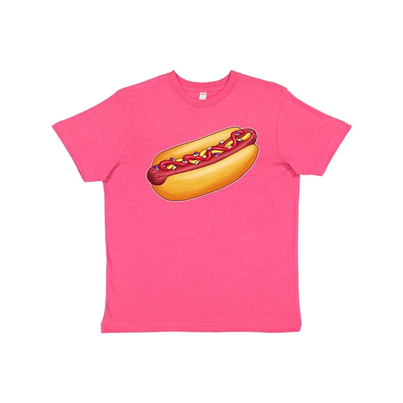 Inktastic Hot Dog Illustration with Mustard Onions and Ketchup Youth T-Shirt