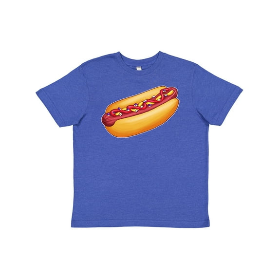 Inktastic Hot Dog Illustration with Mustard Onions and Ketchup Youth T-Shirt