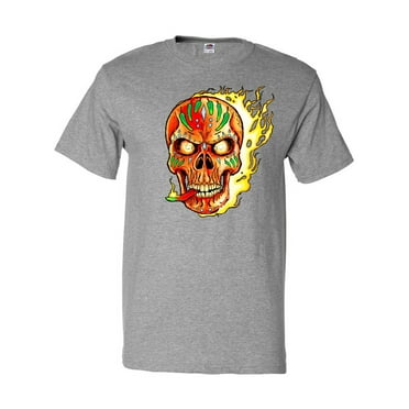 Inktastic Hot Sauce Hot Pepper Skull on Fire T-Shirt