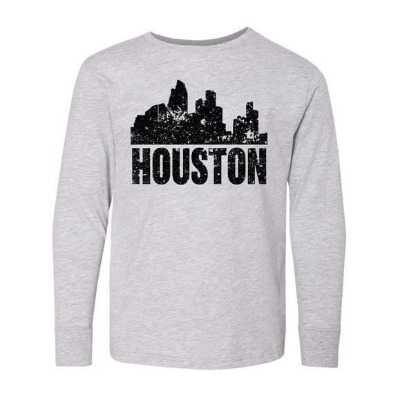 Inktastic Houston Skyline Grunge Long Sleeve Youth T-Shirt