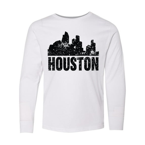 Inktastic Houston Skyline Grunge Long Sleeve Youth T-Shirt