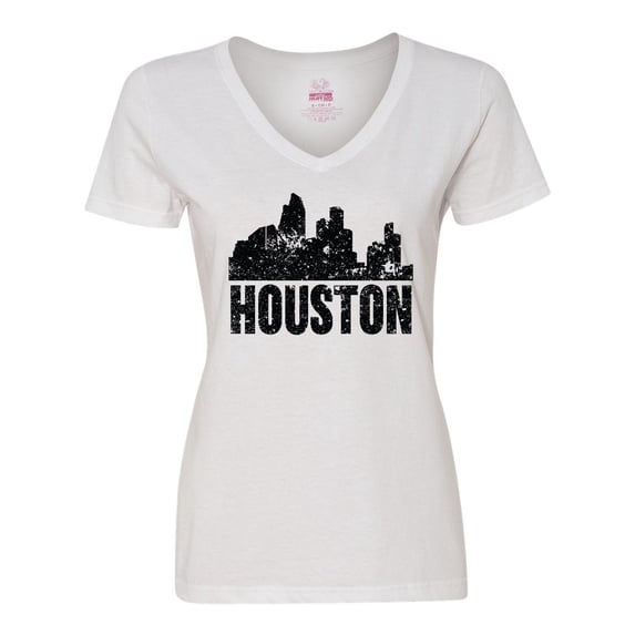 Inktastic Houston Skyline Grunge Women's V-Neck T-Shirt