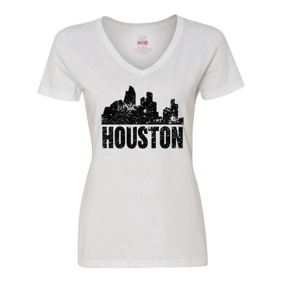 Inktastic Houston Skyline Grunge Women's V-Neck T-Shirt