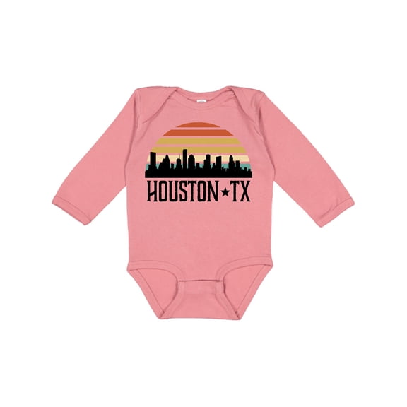 Inktastic Houston Texas Skyline Retro Boys or Girls Long Sleeve Baby Bodysuit