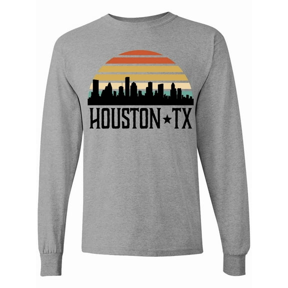 Inktastic Houston Texas Skyline Retro Long Sleeve T-Shirt
