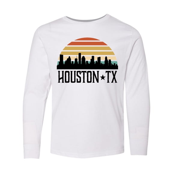 Inktastic Houston Texas Skyline Retro Long Sleeve Youth T-Shirt