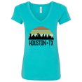 thumbnail image 1 of Inktastic Houston Texas Skyline Retro Women's V-Neck T-Shirt, 1 of 5