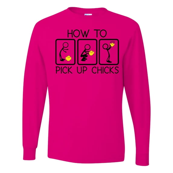 Inktastic How to Pick Up Chicks Funny Long Sleeve T-Shirt