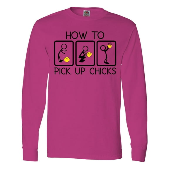 Inktastic How to Pick Up Chicks Funny Long Sleeve T-Shirt