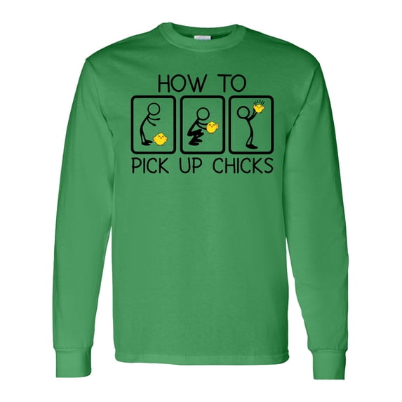 Inktastic How to Pick Up Chicks Funny Long Sleeve T-Shirt