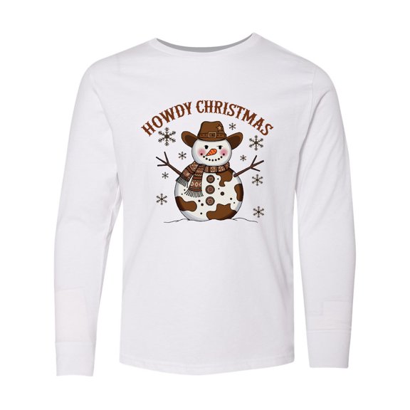 Inktastic Howdy Christmas Western Snowman Long Sleeve Youth T-Shirt