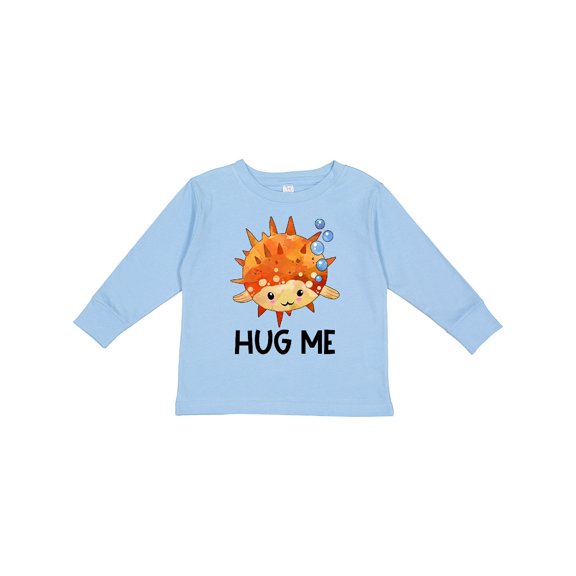 Inktastic Hug Me Cute Pufferfish with Bubbles Boys or Girls Long Sleeve Toddler T-Shirt