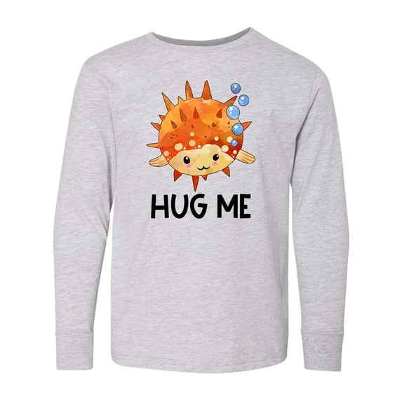 Inktastic Hug Me Cute Pufferfish with Bubbles Long Sleeve Youth T-Shirt
