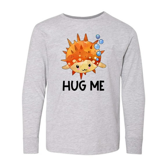 Inktastic Hug Me Cute Pufferfish with Bubbles Long Sleeve Youth T-Shirt
