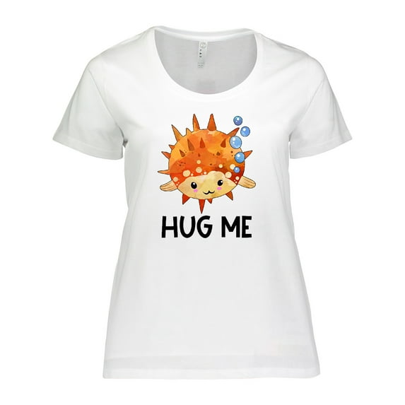 Inktastic Hug Me Cute Pufferfish with Bubbles Women's Plus Size T-Shirt